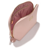 Olivia Quido Faux Leather Dome Cosmetic Bag showing the interior design in soft pink color.